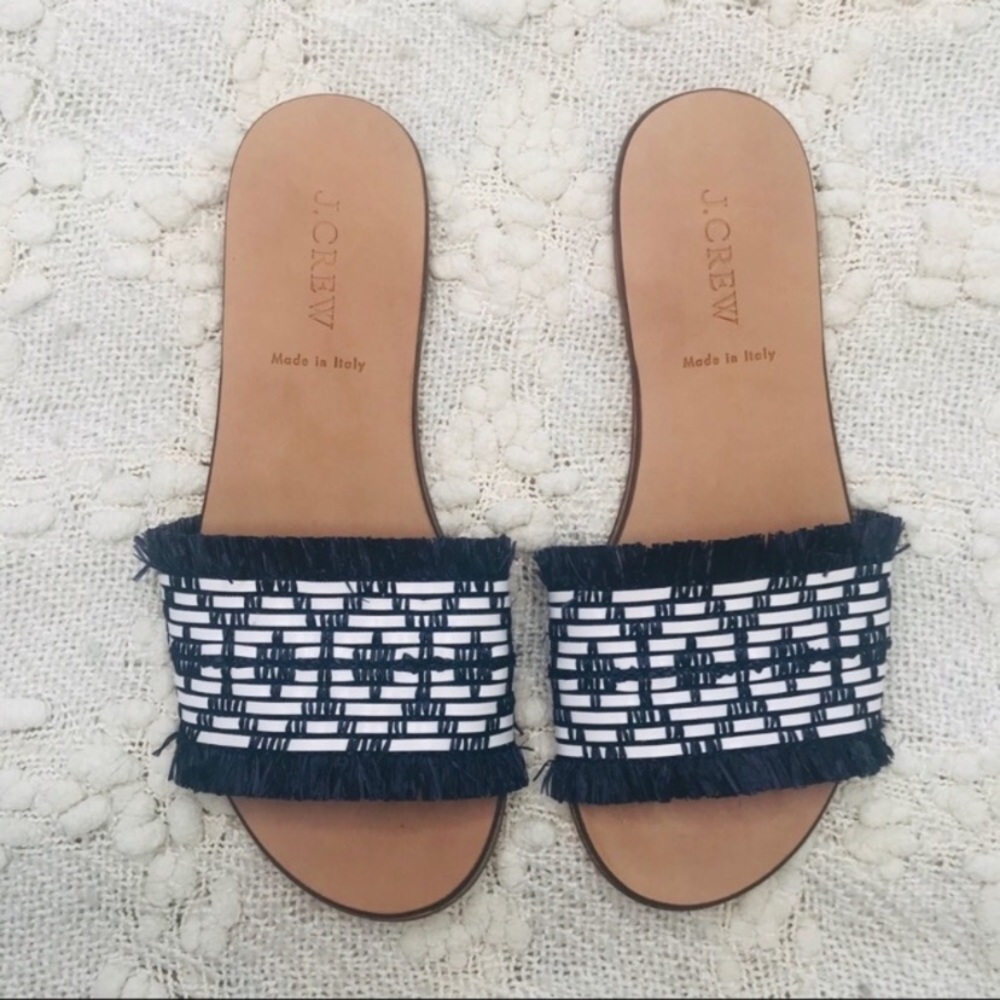 J. Crew blue raffia boho slide sandals size 6